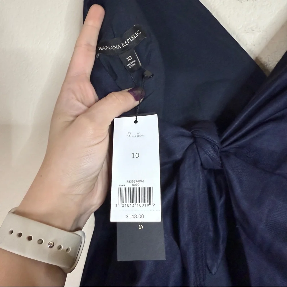 BANANA REPUBLIC navy blue sleeveless wide leg crop linen jumpsuit SIZE 10 NEW